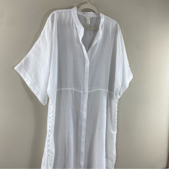 H&M Women’s White Gauzy Lightweight Button-Front Kaftan Cover-Up Sz 14 - Picture 3 of 12